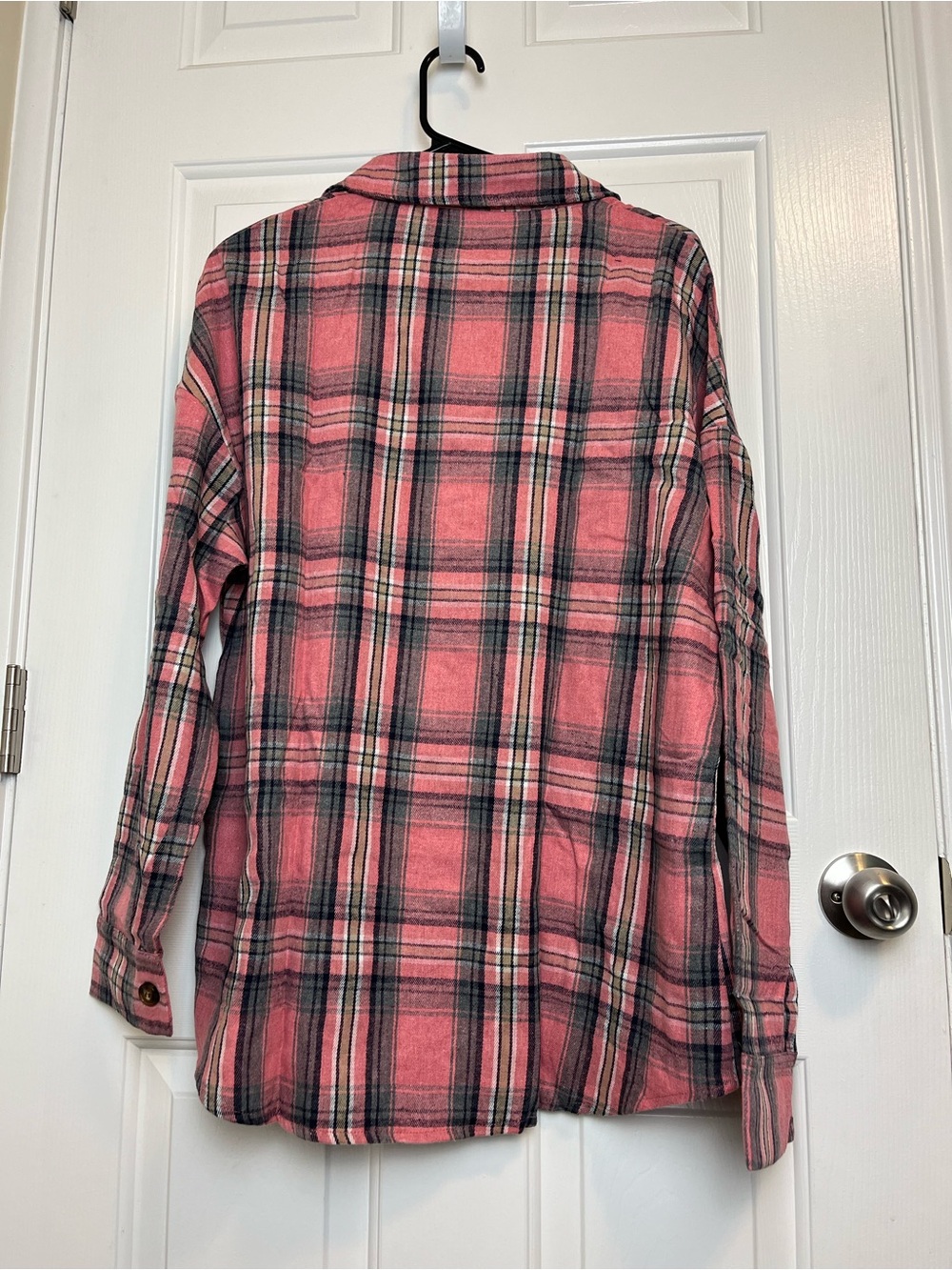 💛 Oversized Plaid Button-Up Flannel Shirt - Coral Pink - Picture 5 of 8